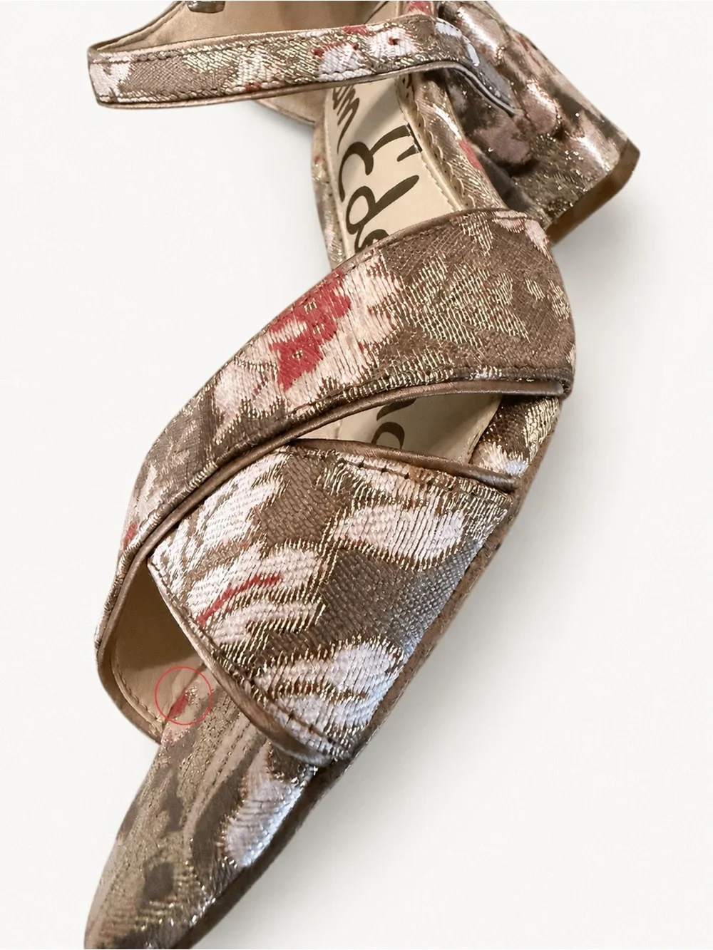 Sam Edelman Orlane Rose Gold Floral Brocade Block Heel Sandals